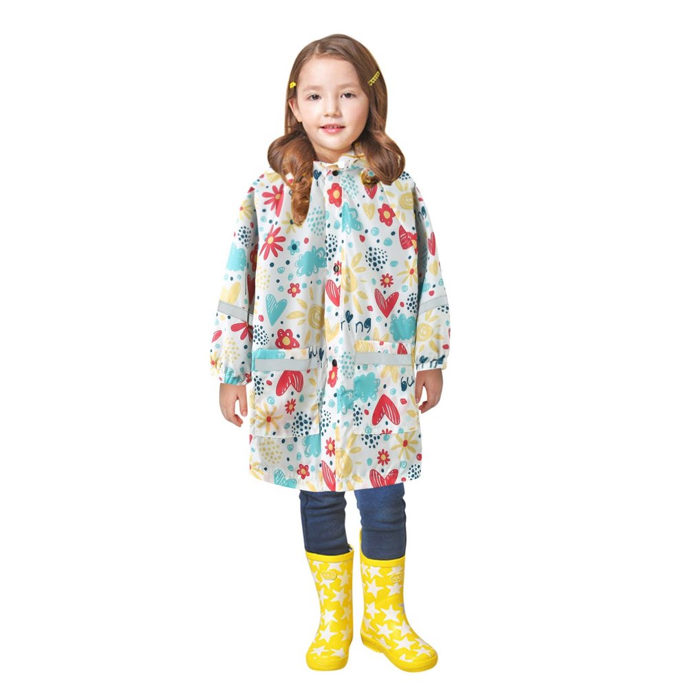 Children Raincoats for Kids Boys Girls Rain Jacket Lightweight Rain Ponchos Water Proof Cover Toddler (White, 8-9 Years)