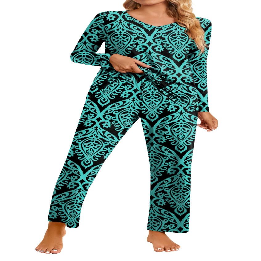 syoss Women's Pajama Sets Long Sleeve 3XL, Floral Blue-Green