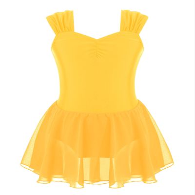 ranrann Kids Girls Camisole Gymnastics Leotard Dress Classic Ballet Lyrical Modern Dance Performance Costume Outfit Yellow 14 Years