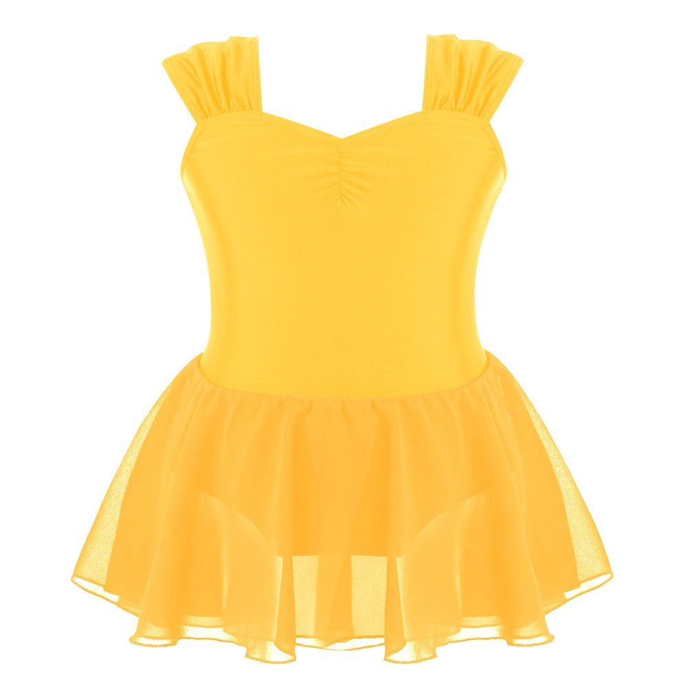 ranrann Kids Girls Camisole Gymnastics Leotard Dress Classic Ballet Lyrical Modern Dance Performance Costume Outfit Yellow 14 Years