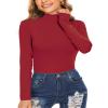 Ladies Long Sleeve Mock Turtleneck Tops Soft Fitted Underscrub Thermal Snug Shirts Red X-Large view 1