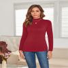 Ladies Long Sleeve Mock Turtleneck Tops Soft Fitted Underscrub Thermal Snug Shirts Red X-Large view 3
