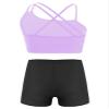 Moggemol Girls 2 Piece Dance Sports Outfit Printed Crop Top with Booty Shorts Gymnastics Dancewear Swimwear B#Lavender05 6 view 2