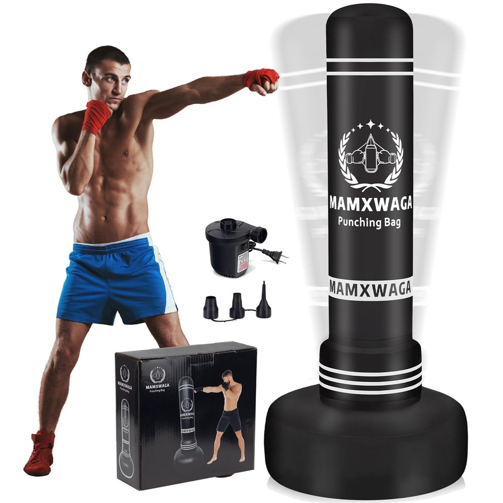 Standing Punching Bag with Stand Adult, 70'' Freestanding Heavy Boxing Bag with Electric Air Pump, Youth Kickboxing Bags Inflatable