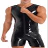 Panegy Men's Faux Leather Jumpsuit PU Bodysuit Sleeveless Zip Up Shiny Catsuit Striped Onesie Wetlook Romper Overall for Party Club Rave Holiday view 1