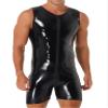 Panegy Men's Faux Leather Jumpsuit PU Bodysuit Sleeveless Zip Up Shiny Catsuit Striped Onesie Wetlook Romper Overall for Party Club Rave Holiday view 2