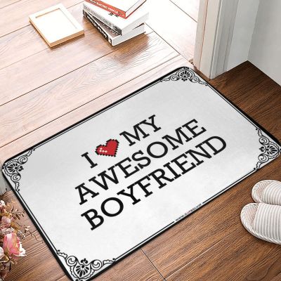 Abipuir Welcome Mats for Front Door Outdoor I Love My Awesome Boyfriend Doormat Outdoor Winter Rug Home Alone Door Mat (Color : Colour, Size : 40X60CM)