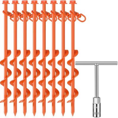 Zhengmy Giant Skeleton Accessories Ground Anchors Screw in, 12 Inch High Wind Heavy Duty Trampoline Anchor Hook Inflatable Outdoor Decorations Ground Stakes for Camping Canopies Ports(Orange,8 Pcs)