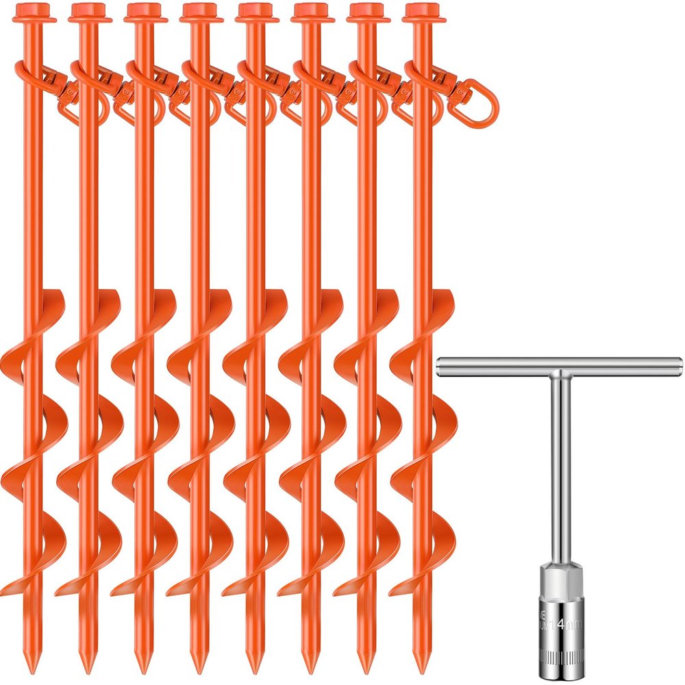 Zhengmy Giant Skeleton Accessories Ground Anchors Screw in, 12 Inch High Wind Heavy Duty Trampoline Anchor Hook Inflatable Outdoor Decorations Ground Stakes for Camping Canopies Ports(Orange,8 Pcs)