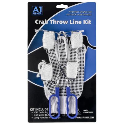 A1FISHER Crabbing Throw Line Kit with Crab Tongs and One Size Fits All Glove, 6-Piece Crabbing Equipment Combo