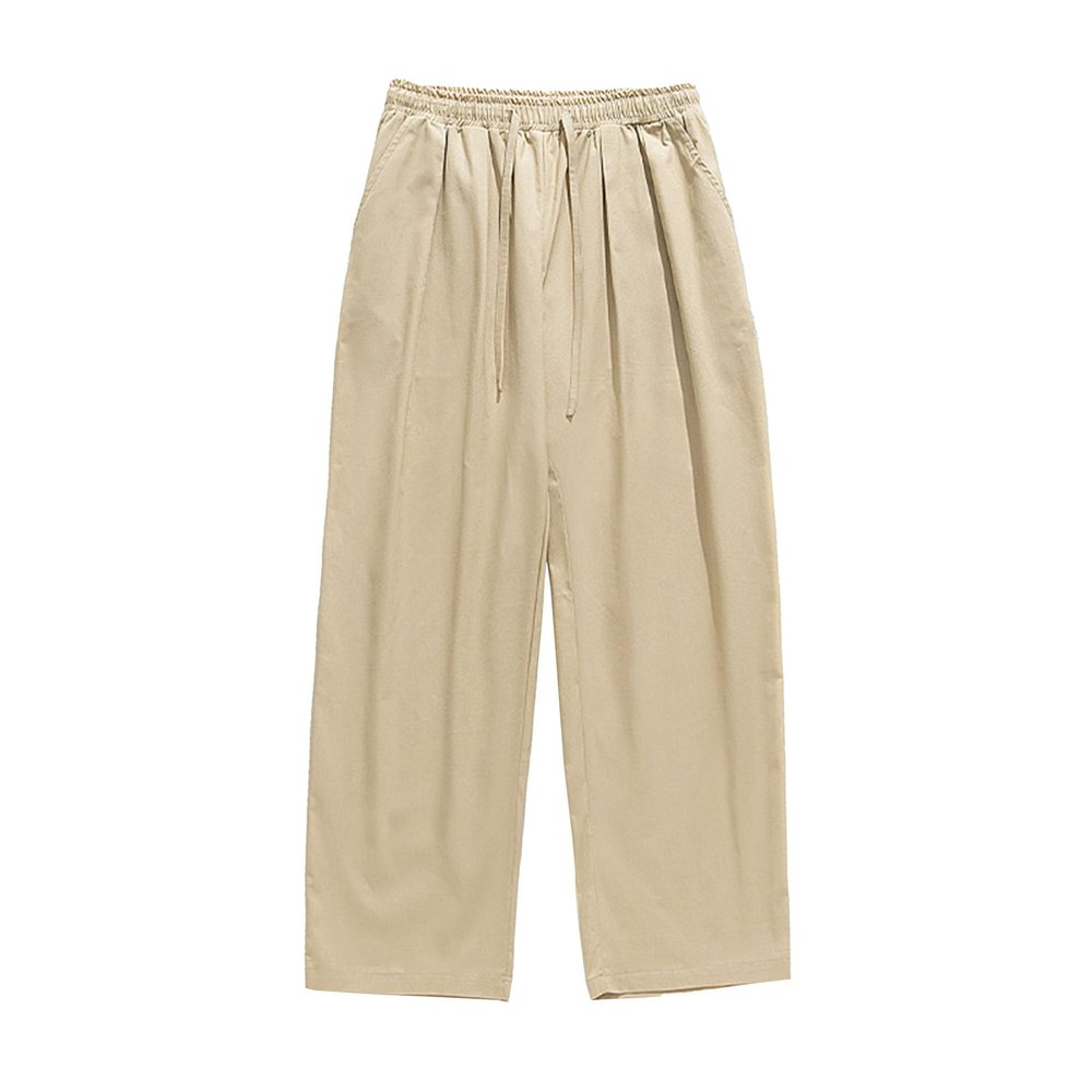JEKE-DG Men's Straight Leg Cargo Pants Relaxed Fit Casual Drawstring Tousers Slacks Pleated Pants with Pockets (Medium,Khaki)