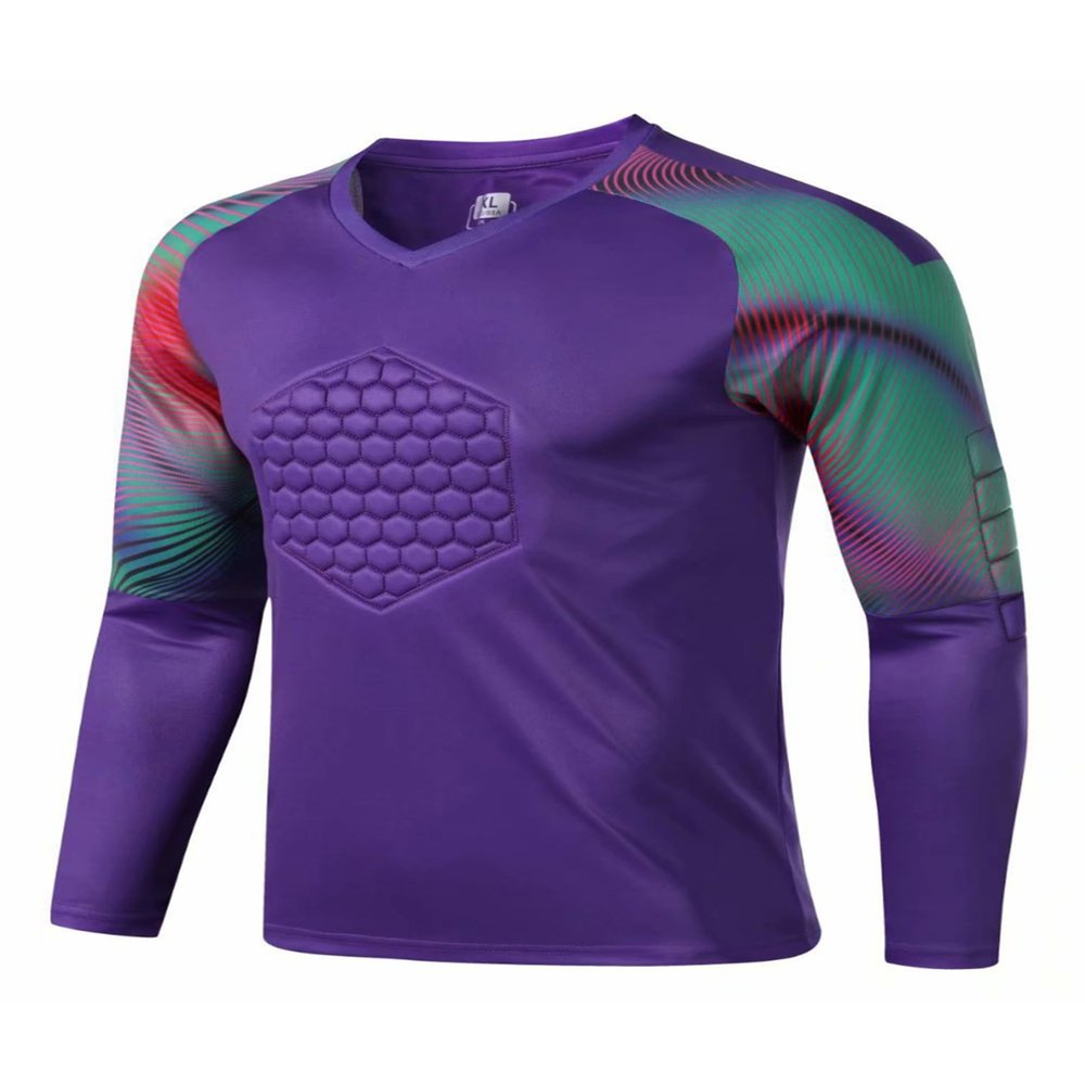 TiaoBug Kids Boys Gladiator Goalkeeper Jersey Padded Goalie Shirt Soccer Jersey Sports Team Training Uniforms Purple D 11-12 Years