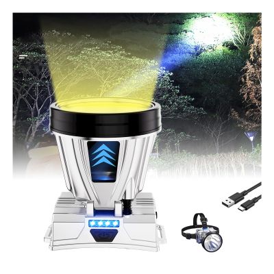 Amposei Super Bright Rechargeable High Power Headlamp, Outdoor Headlamp Rechargeable Powerful Hands-Free LED Head Lamps Waterproof for Adventure Camping Running (Yellow Light, 40LEDs)
