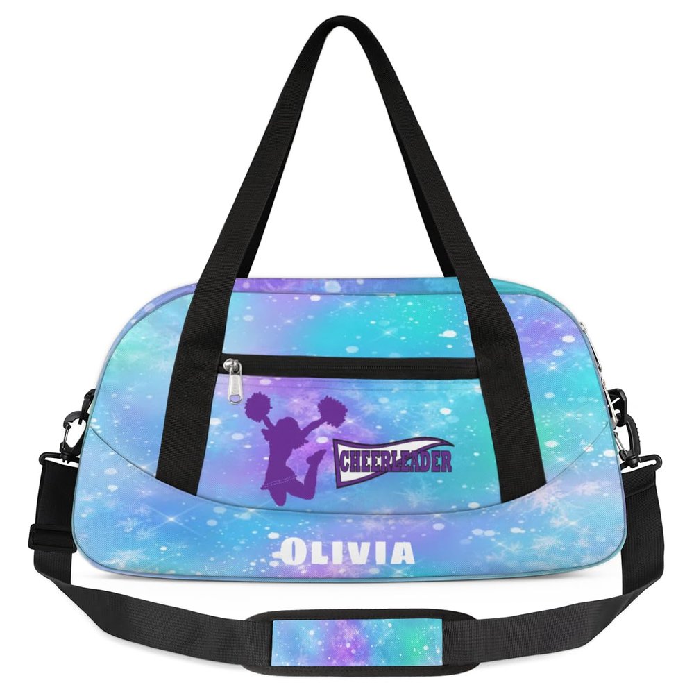 Custom Kids Duffel Overnight Bag Personalized Dance Bag Travel Duffel Bag for Girls Boys Customized Kids Gifts- Cute Cheerleader Purple
