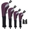 Andux 4pcs/Set Nylon Golf Wood Club Head Covers 460cc Driver Covers with Long Neck Fuchsia view 1