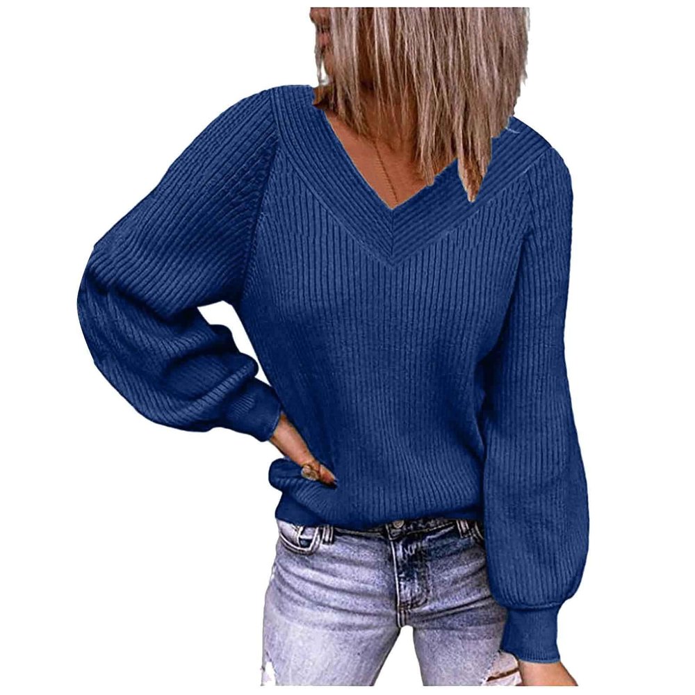 Akivide Oversized V Neck Sweaters for Women Fall Winter Trendy Lightweight Cute Loose Solid Knit Pullover Sweaters