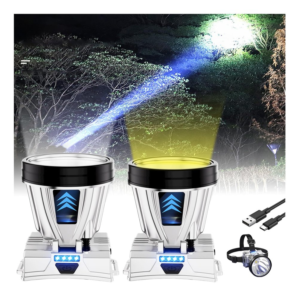 Amposei Super Bright Rechargeable High Power Headlamp, Outdoor Headlamp Rechargeable Powerful Hands-Free LED Head Lamps Waterproof for Adventure Camping Running (2PCS, 40LEDs)