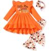 HINTINA 4T Toddler little Girl Thanksgiving Bell Bottoms Outfits Ruffle Long Sleeve Tunic Turkey Flared Pants Fall Winter Boutique Clothes Set 4-5T view 1