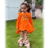 HINTINA 4T Toddler little Girl Thanksgiving Bell Bottoms Outfits Ruffle Long Sleeve Tunic Turkey Flared Pants Fall Winter Boutique Clothes Set 4-5T view 2