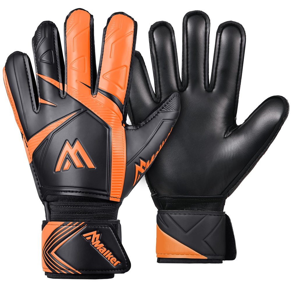 Malker Goalkeeper Gloves Soccer Goalie Gloves with Strong Grips Palms Anti-Slip Latex Breathable Football Gloves for Kids Youth Adult Orange Size 5