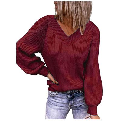 Akivide Oversized V Neck Sweaters for Women Fall Winter Trendy Lightweight Cute Loose Solid Knit Pullover Sweaters