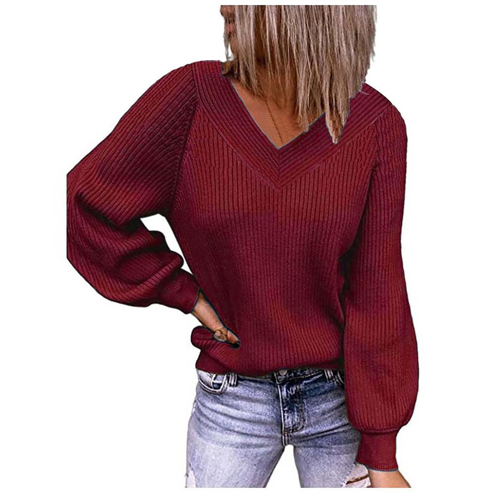 Akivide Oversized V Neck Sweaters for Women Fall Winter Trendy Lightweight Cute Loose Solid Knit Pullover Sweaters