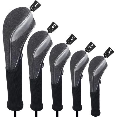 Andux 5pcs/Set Nylon Golf Wood Club Head Covers 460cc Driver Covers with Long Neck Grey