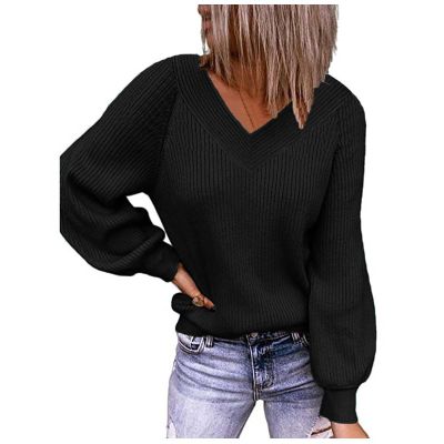 Akivide Oversized V Neck Sweaters for Women Fall Winter Trendy Lightweight Cute Loose Solid Knit Pullover Sweaters