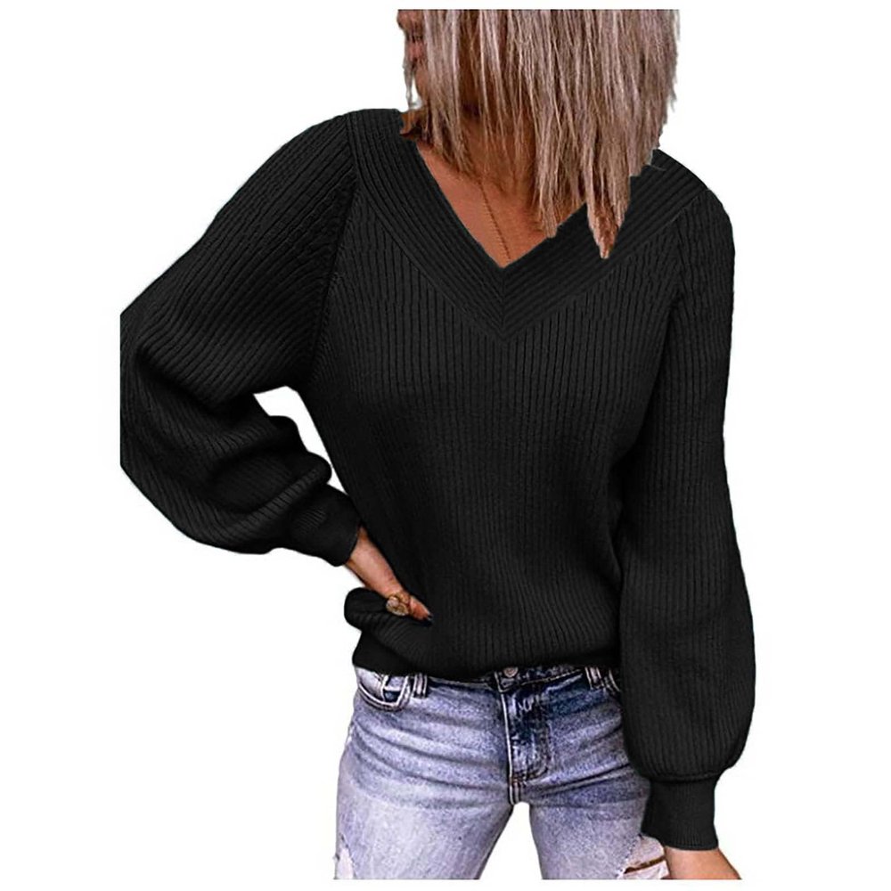 Akivide Oversized V Neck Sweaters for Women Fall Winter Trendy Lightweight Cute Loose Solid Knit Pullover Sweaters