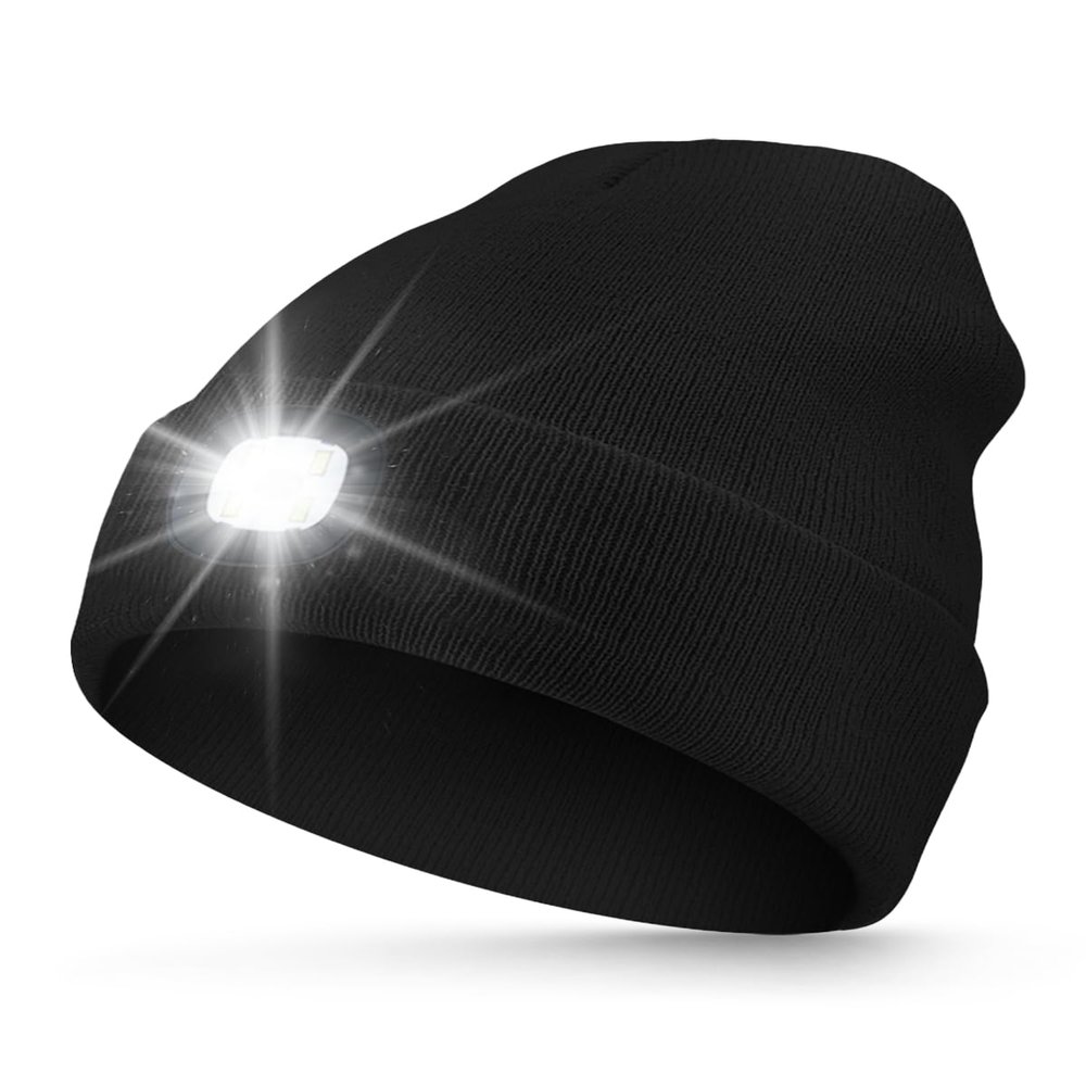 MOXTOYU Unisex Beanie with Light, USB Rechargeable LED Headlamp Hat, Warm Knitted Cap for Men Women Dad Mom, Valentine's Day Gifts Black