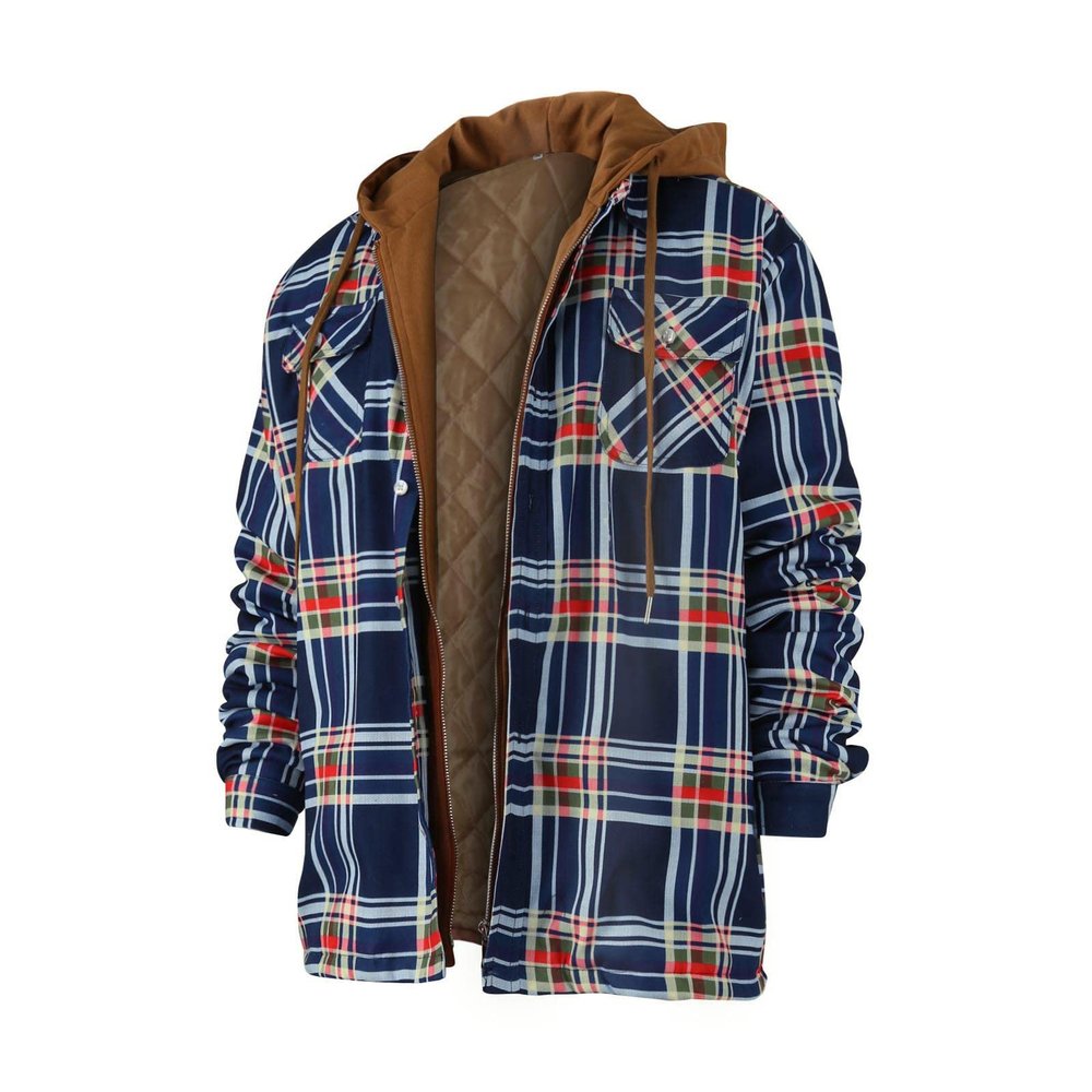 Ymosrh Shirts for Men, Mens Hooded Shirt Jacket Plaid Quilted Lined Long Sleeve Fall Winter Coat Camisa Blanca para Hombre De Cuadros Shirt Men Button Dress Shirt Casual Shirts (L, Dark Blue)