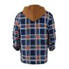 Ymosrh Mens Shirts, Hooded Jacket Plaid Shirts Quilted Lined Long Sleeve Fall Winter Coat Casual Shirts Jacket with Hood Shirts Cotton Button Down for Men Camisa Hombre Shirts Short (XXL, Dark Blue) view 3