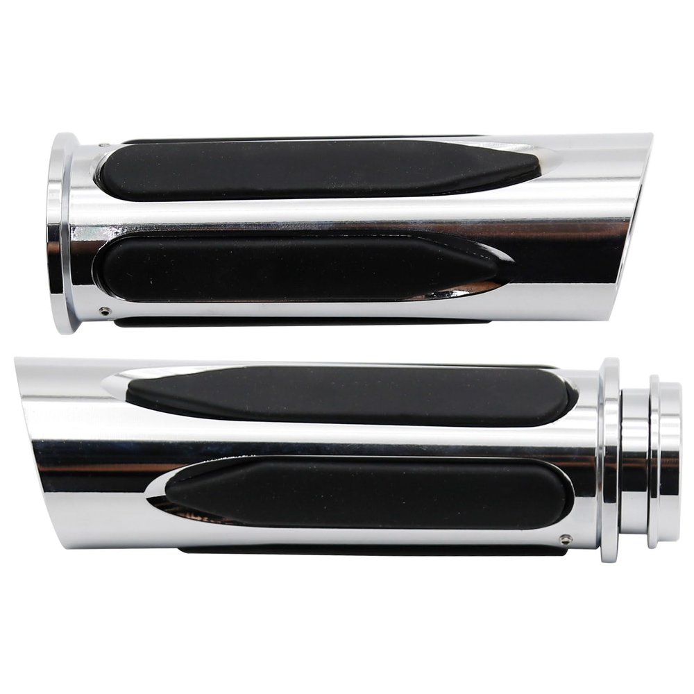 Silver Motorcycle Grips with Electronic Throttle Control for 1" Bars, Replacement for Harley Electra Glide, Street Glide, Road King, Road Glide, Softail, Fat Boy, Dyna