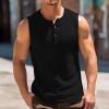 Men's Sleeveless Henley Tank Tops Summer Casual Cotton Regular Fit Button Up T-Shirt Fitness Workout Yoga Beach Muscle Vest Black view 2
