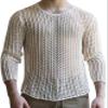 Men's Long Sleeve Crochet Knit Tee Summer White Round Neck Casual T Shirt Tops Sheer See Through Sweater Shirts Party Clubwear view 1
