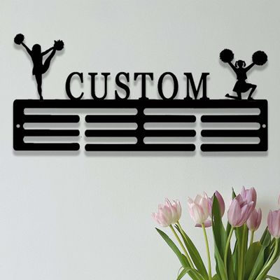 Hyobeswe Cheerleader Medal Holder with Custom Name Personalized Cheerleader Medal Hanger 12 Rungs for Medals & Ribbons Cheerleading Cheer Medal Display Awards Sign Cheer Team Gift