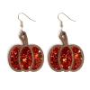 Zhang shine Thanksgiving Earrings Handmade Autumn Pumpkin Red Glitter Resin Wood Earring for Women Thanksgiving Day Fall Jewelry Gift view 1