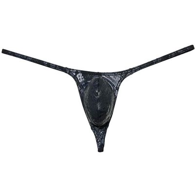 Botmois Men's Shiny Metallic G-string Thong Underwear Male Contour Pouch Bikini Tangas Underpants Soft & Stretchy Swim T-back Python Black M