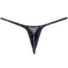Botmois Men's Shiny Metallic G-string Thong Underwear Male Contour Pouch Bikini Tangas Underpants Soft & Stretchy Swim T-back Python Black M view 3