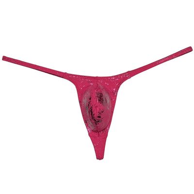 Botmois Men's Shiny Metallic G-string Thong Underwear Male Contour Pouch Bikini Tangas Underpants Soft & Stretchy Swim T-back Light Wine Red M