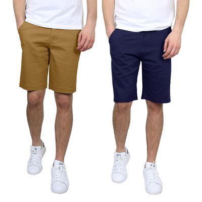Men's Flat Front Stretch Twill Chino Shorts, Classic Cotton Blend Short with Multi Pocket 2-Pack