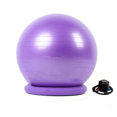 Exercise Ball Fixed Chair for Work Yoga Fitness Balance, PVC Yoga Ball Seat to Relieve Back Pain, Maternity Ball Seat/Office Chair with Round Base ( Color : Purple , Size : 55cm (Height 150-160cm) )