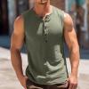 Men's Sleeveless Henley Tank Tops Summer Casual Cotton Regular Fit Button Up T-Shirt Fitness Workout Yoga Beach Muscle Vest Green view 2