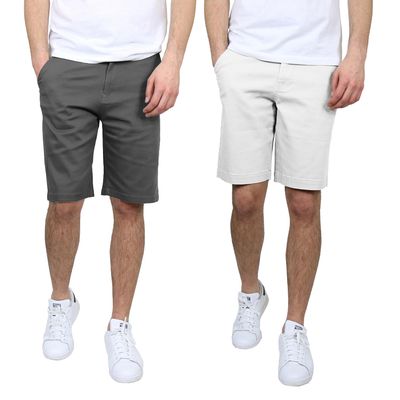 Men's Flat Front Stretch Twill Chino Shorts, Classic Cotton Blend Short with Multi Pocket 2-Pack
