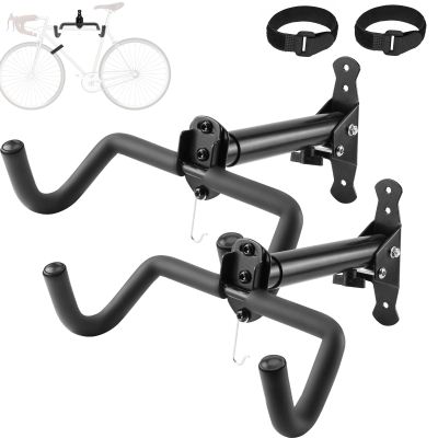 Vousile Bike Rack Wall Mount, 2 Pack Foldable Bike Hanger, Heavy Duty Garage Bike Rack with EVA Foam, Hooks, Adjustable Length, Up to 50 lbs, Suitable for Mountain Bikes, Road Bikes, and Hybrid Bikes