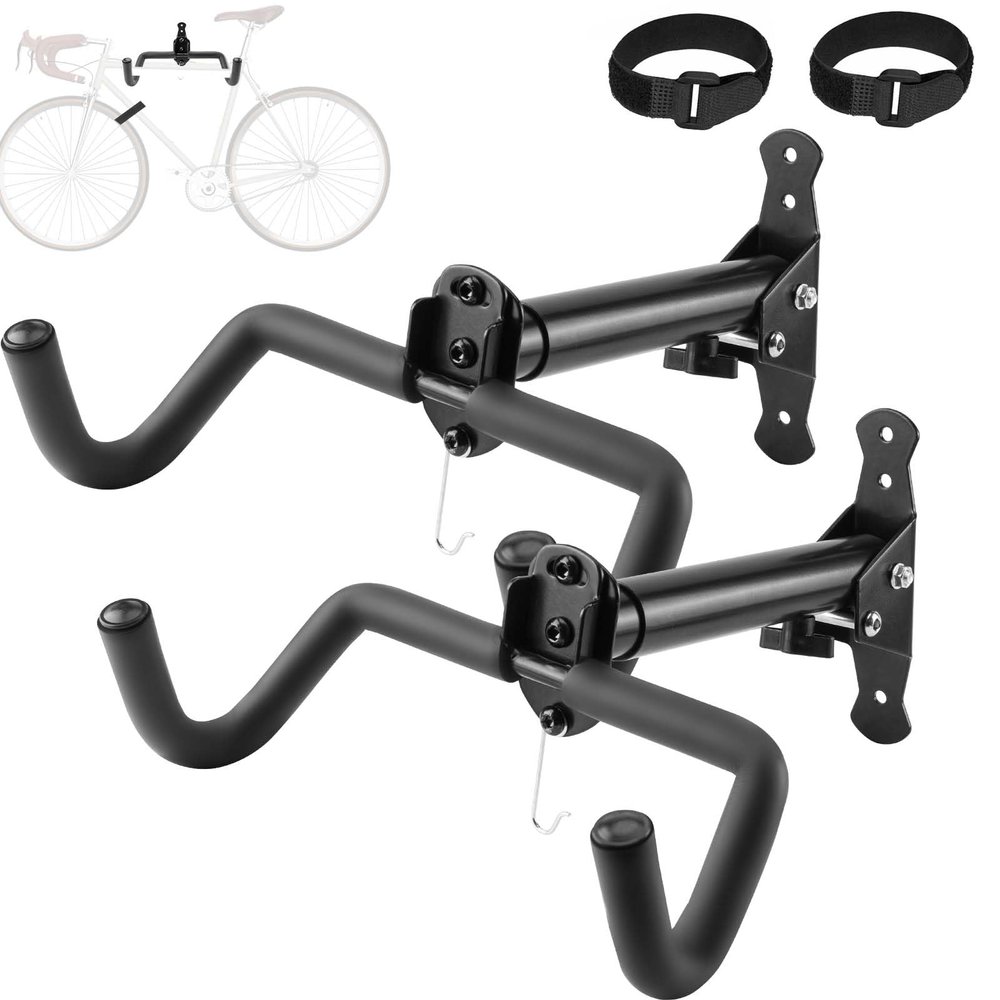 Vousile Bike Rack Wall Mount, 2 Pack Foldable Bike Hanger, Heavy Duty Garage Bike Rack with EVA Foam, Hooks, Adjustable Length, Up to 50 lbs, Suitable for Mountain Bikes, Road Bikes, and Hybrid Bikes
