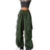 Cargo Pants Women Baggy Parachute Drawstring Elastic Waist Casual Wide Leg Trendy Y2K Teen Girls Loose Hiking Trousers Green view 1