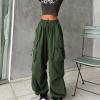 Cargo Pants Women Baggy Parachute Drawstring Elastic Waist Casual Wide Leg Trendy Y2K Teen Girls Loose Hiking Trousers Green view 2