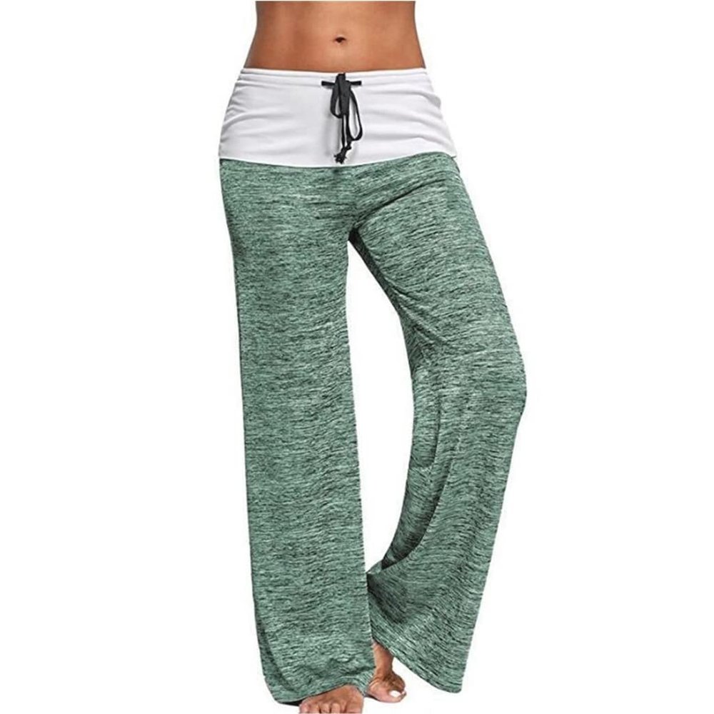 ERTUPE Women's Wide Leg Yoga Pants Patchwork Stretchy High Waist Lounge Casual Drawstring Bottoms Leggings Athletic Pants Green