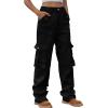 Women Parachute Relaxed Fit Cargo Pants Pants Y2K Teen Girls High Waist Hiking Wide Leg Pants Trendy Casual Trousers Black view 1